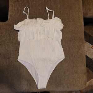 White Ruffled Womens One Piece Swimsuit